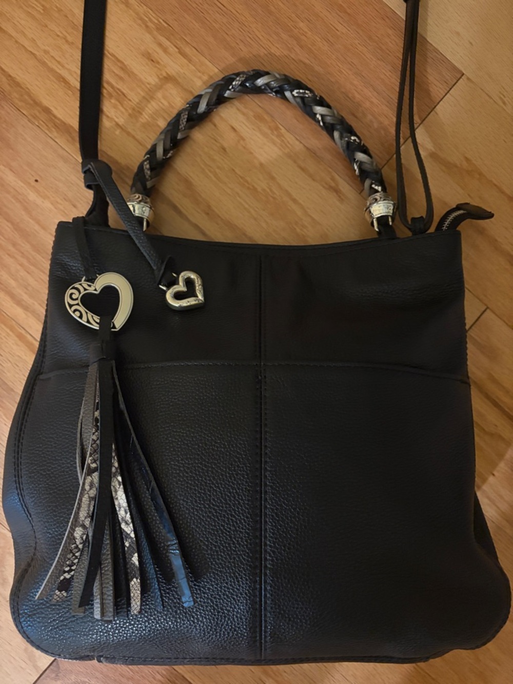 BRIGHTON BARBADOS BAHAMAS TOP HANDELED TOTE BLACK LEATHER CROSSBODY MSRP $398
